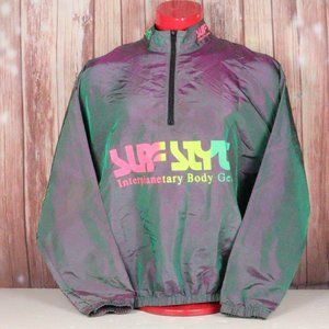 Vintage 90s Surf Style 1/4 Zip Windbreaker Pullover Iridescent Green and purple